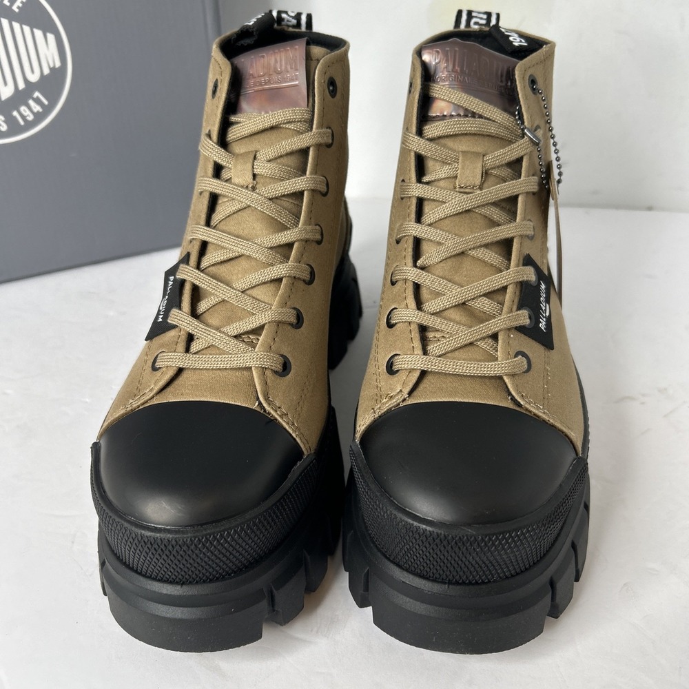 NEW~Palladium ~Women's Revolt Hi TX Platform Boot Size 8 Olive/Tan NEW IN BOX - Picture 2 of 7